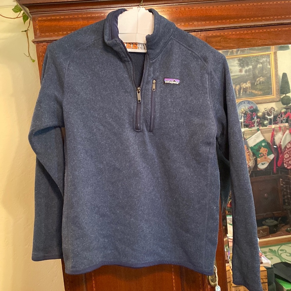 Blue Patagonia better sweater quarter zip fleece jacket